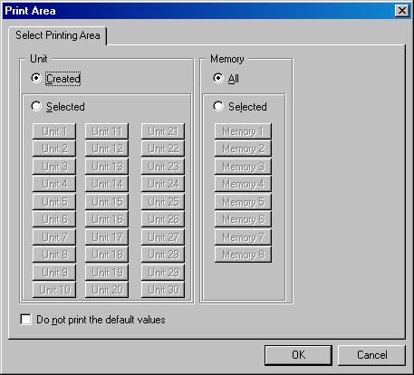 17. PRINTING THE SETTING DATA The setting data of the file being edited can be printed. Step 1. Select [File Print] from the menu. Dialog for print area is displayed. Step 2.