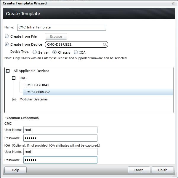 Figure 2 Create template from reference device wizard 8. Click Finish. 9. Click OK. The task is created when the wizard is closed. 10. To view the created task, click the Tasks tab in Deployment. 11.