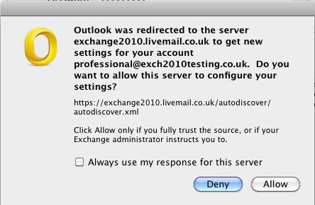 uk domain can provide you with the settings for your mailbox. Click Allow.