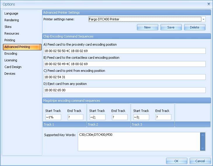 Choosing Advanced Printing Settings This dialog is used to configure the printer s chip encoding and magnetic encoding command sequences.