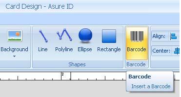 Creating Cards with a Barcode Step Procedure 12 Select the barcode icon on the Ribbon and drop it onto the card