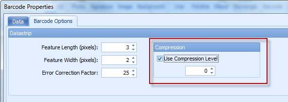 28 Changing the Datastrip Options-Compression Select Use Compression Level to compress the data that is encoded into the barcode.