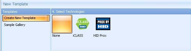 Selecting Technologies (None, ICLASS, or HID Prox) Select None if