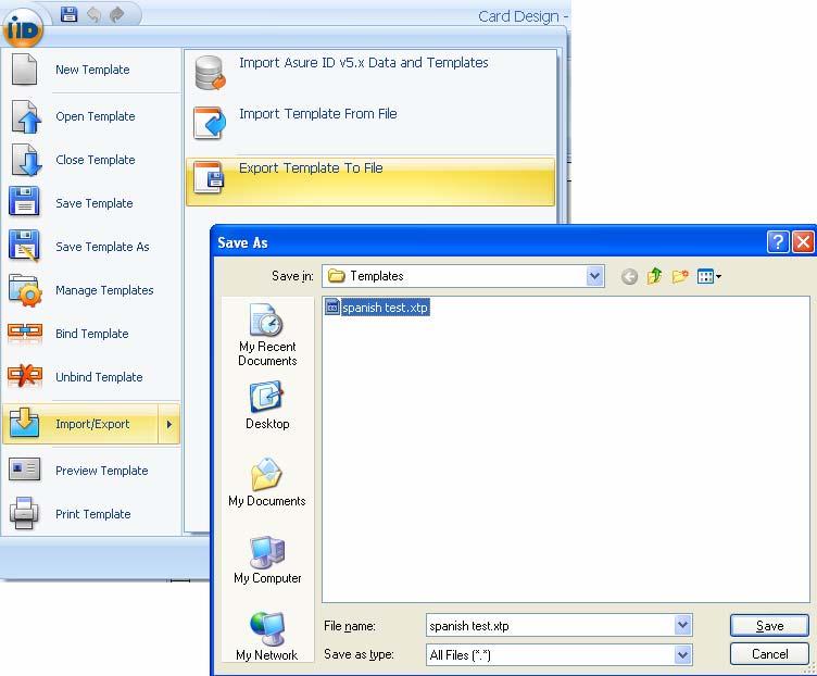 Selecting Export Template to File Follow these instructions to export a template from an existing folder.