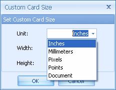 Using the Custom Card Size window Select the