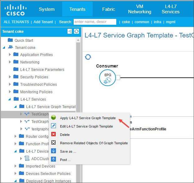 5. In the Apply L4-L7 Service Graph Template To EPGs dialog box, in the EPG Information section, complete the following fields: a.