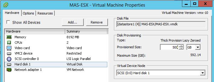 Click CPUs, and then in the right pane, specify the CPUs as 4. Click OK. 15. Add an additional disk of size 500 GB. 16.