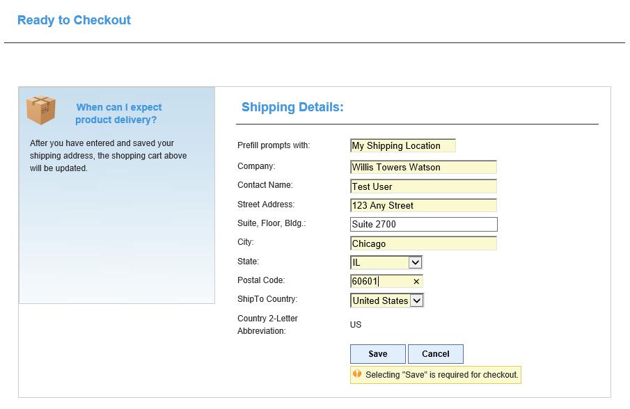 Enter your Shipping Details. When you have entered all your shipping details, please click Save.