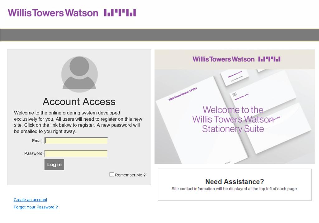 To begin placing orders on the Willis Towers Watson Stationery Suite you will need to initially click