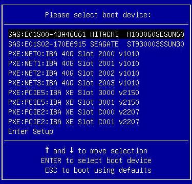 Install an OS (PXE) 6. When prompted, press F8 to specify a temporary boot device. The Please Select Boot Device dialog box appears. 7.
