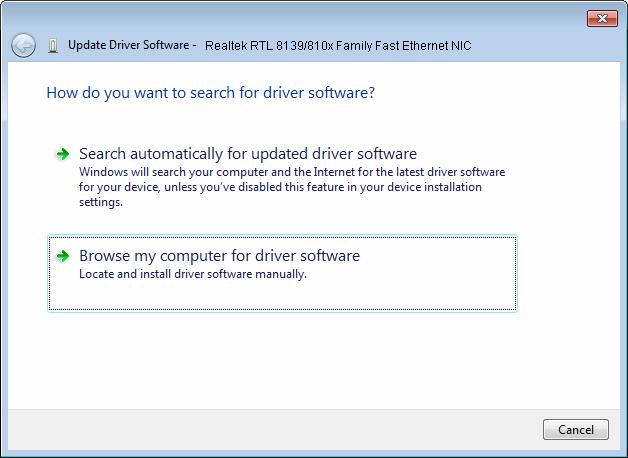 4. The next screen will appear as shown in Figure 2-17. Select Browse my computer for driver software.