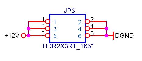 JP3 Auxiliary Power Connector JP3 provides +12V to the XMC. Pin Power 1, 3, 5 +12V 2, 4, 6 Ground Caution: incorrect connections may cause damage! Mating connector is Molex 70156 or equivalent.