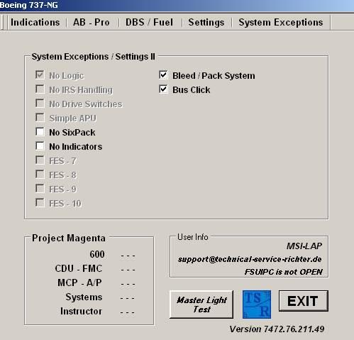 System Exceptions Here you can select or disable included systems logic.