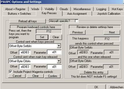 Manual Changes in FSUIPC Module 4) For Key Control on FS-PC to control the program over the Network 5) For Button Control with Joystick to control the program