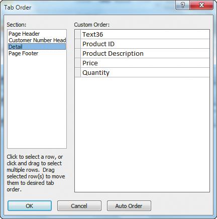 Not For Sale Cert 44 APPENDIX 1 Access Certification 1 Reordering Tab Function Just as you learned to reorder tabs in a form, you can reorder tabs in a report.