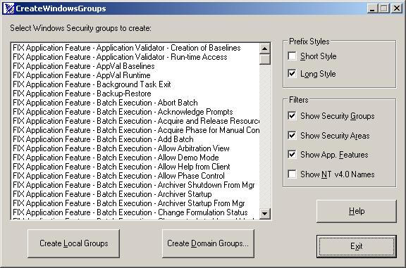 Configuring Security Features The CreateWindowsGroups Tool To create Windows groups using the CreateWindowsGroups tool: 1. Run CreateWindowsGroups.exe from the ifix directory.