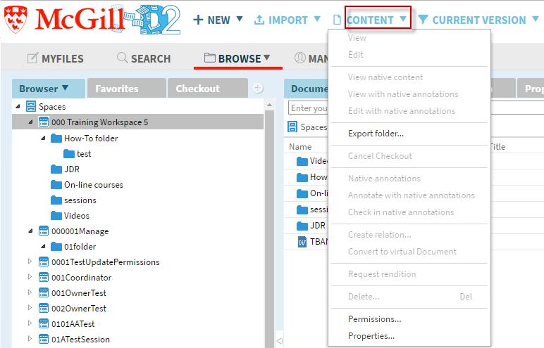 If you have any questions or require any assistance with the process of exporting your data table content, contact ecmcommunication.ccs@mcgill.ca. Main Menu The main menu is at the top by default.