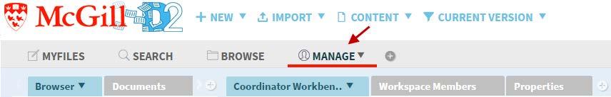The workspaces you will see depend on your group. For example, the space coordinator group will be able to see the MANAGE workspace. Note You can have the same workspace open more than once.