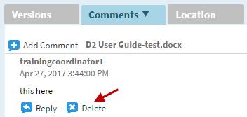 Remove the comment from the file Use to remove comments from the file. 3. Click the file name. 4. From the Documents widget, click the Comments widget.