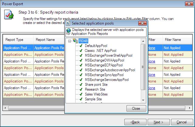 Chapter-6 Power Export How to view selected Application Pools?