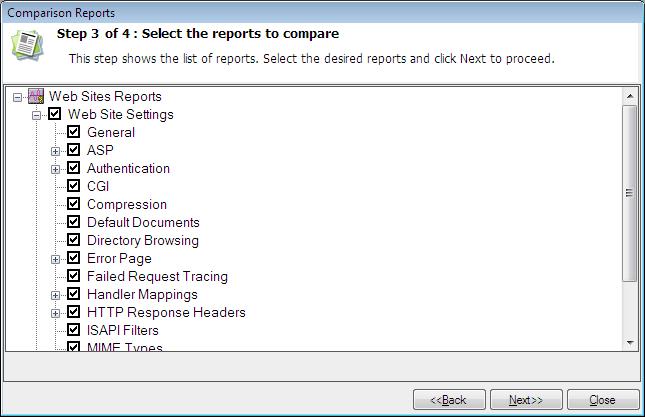 CHAPTER 7 Comparison Reports Click to add IIS servers to the list and remove IIS servers from the list.