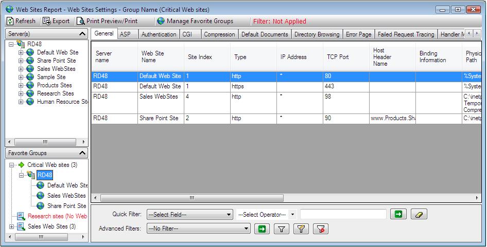 CHAPTER 8 Favorite Groups Add the desired web servers to select the web sites. Select web site reports by default.