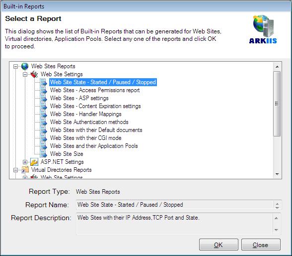Chapter-5-Application Pools Reports How to generate the Built-in Reports? Select any one of the listed reports under Web Site or Virtual Directory or Application Pool Report category.