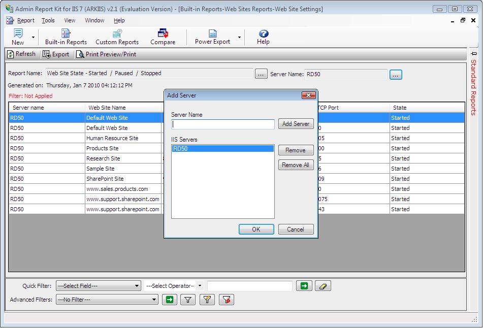 Chapter-5-Application Pools Reports Server Selection By using this option, the servers can be selected by the