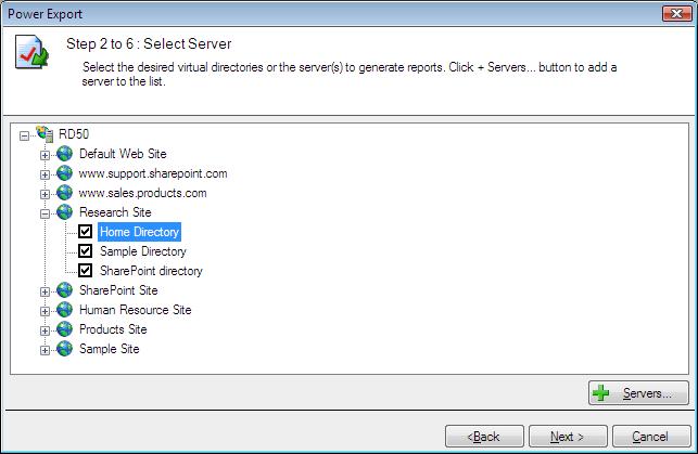 Chapter-6 Power Export Step 2: Server with Virtual Directories Selection 1) Select the virtual directory