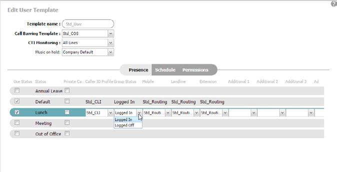 23 6. Company administration In the Presence tab you can set how to route calls subject to the Status.