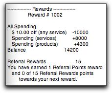 The receipt will show how many total points the client has been awarded, including what is being