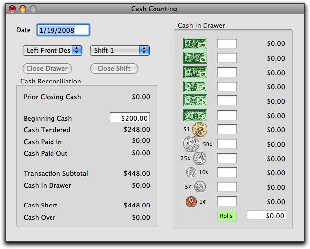 Transactions: Cash Counting Purpose The Cash Counting window allows you to reconcile your cash and balance your drawer(s).