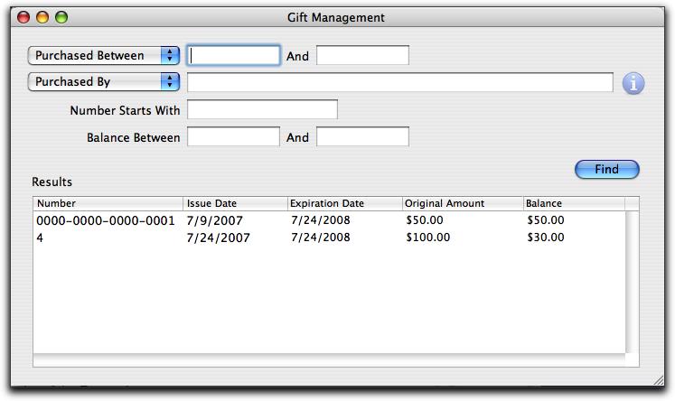 You may use the Transactions menu in the top menu bar and select the Gift Management option.