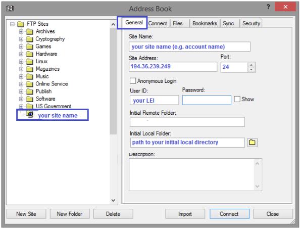 Figure 11 - Enter session details within General tab Step 4: Switch to the Security tab and check the blue-framed boxes as Figure 12 shows below.