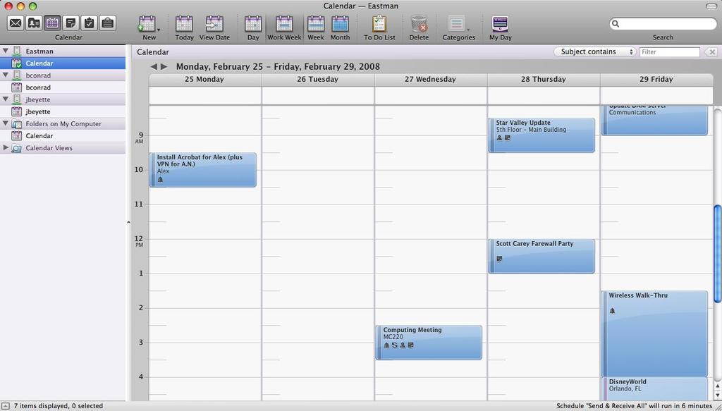 Calendar Calendar Views The calendar is a useful tool for keeping track of important dates, meetings, and appointments. Once you are in the calendar folder, there are many viewing choices.