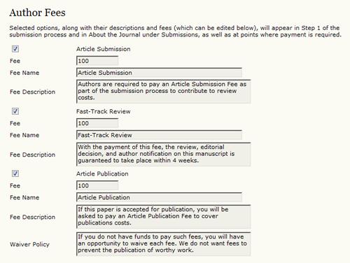 Figure 4.117. Author Fees Reader fees can also be enabled. This can be used for either subscriptions or pay-per-view.