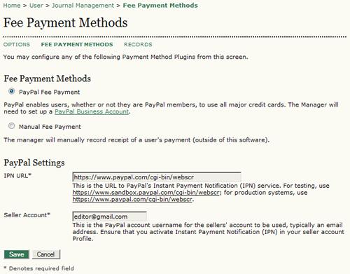 Figure 4.122. Fee Payment Methods: Paypal Payment Records The Payment module tracks system payments, and provides records on the Records page.