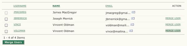 Figure 4.224. Selecting the Account to Merge Next, we'll select the vince account (which is the keeper).
