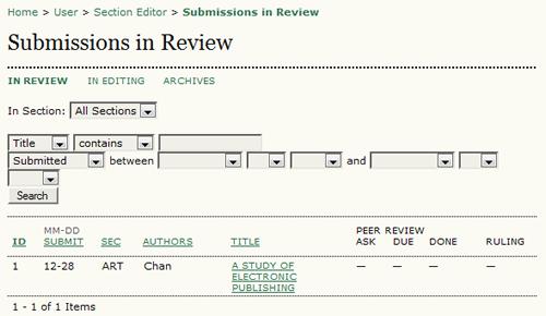 Submission Summary The Section Editor's Submission Summary page is almost identical to the Editor's Submission Summary Page, with the exception that the Section Editor does not have access to the
