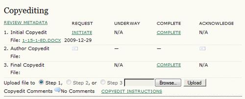 Step 1: You can simply select the Initiate link to indicate that copyediting has begun. The latest version of the submission file is linked here.