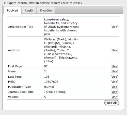Figure 7.53. Citation Markup Assistant: Expert Internal Citation Service Results Once all citations have been approved, you will be automatically moved to the Export Citations tab.