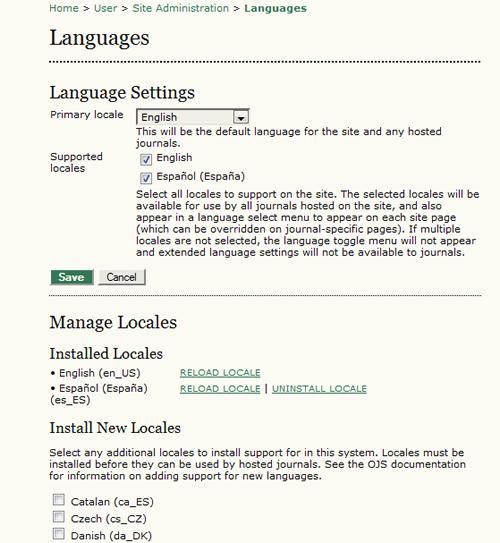 Sitewide Language Settings OJS is designed to be a multilingual system, allowing journals supporting a wide variety of languages to be hosted under a single site.