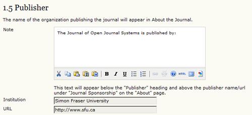 You can specify publisher information in the first form. Figure 4.7. Setup Step 1.
