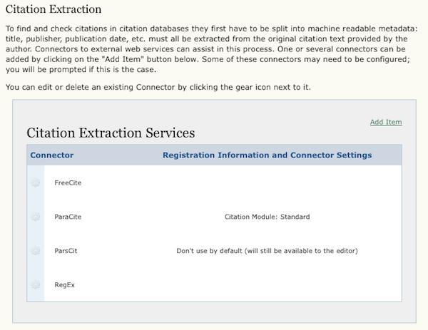 Figure 4.30. Setup Step 3.7: Configuring the Citation Extraction Services Configuring the Citation Database Connectors.