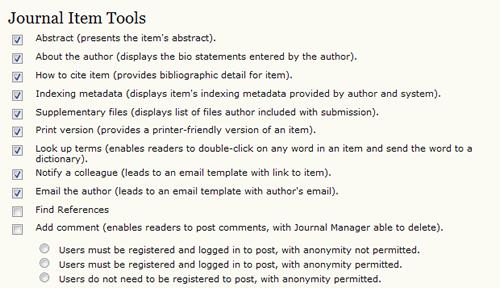 Figure 4.100. Journal Item Tools Under "Related Item Tools", you will find a dropdown menu of subject areas.