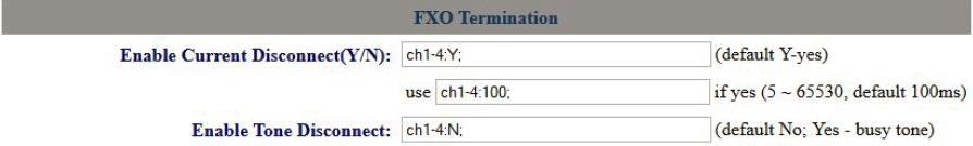 There are few changes to be made in FXO termination section. This feature can be found under FXO Lines settings page.