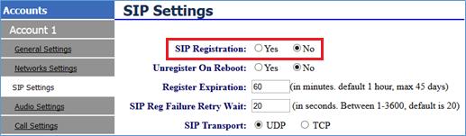 Figure 5: Configure FXO Port on GXW410X: General Settings 3. Please make sure the SIP Registration option under Accounts-> Account X-> SIP Settings is set to No.
