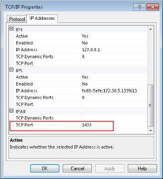 In the IP Address tab, go to the IP All section and make sure the TCP port is same i.e. 1433. Click the OK button.