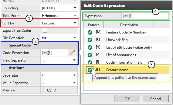 These settings are found under Info & Settings, Features group. This is useful for users who are exporting in ASCII format for AutoCAD or Bentley softwares to rebuild the feature data.