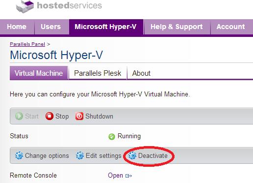 6. Select Microsoft Hyper-V from the headers provided and then select deactivate 7.
